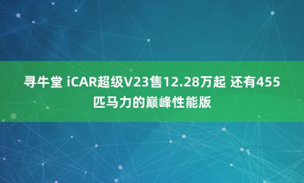 寻牛堂 iCAR超级V23售12.28万起 还有455匹马力的巅峰性能版